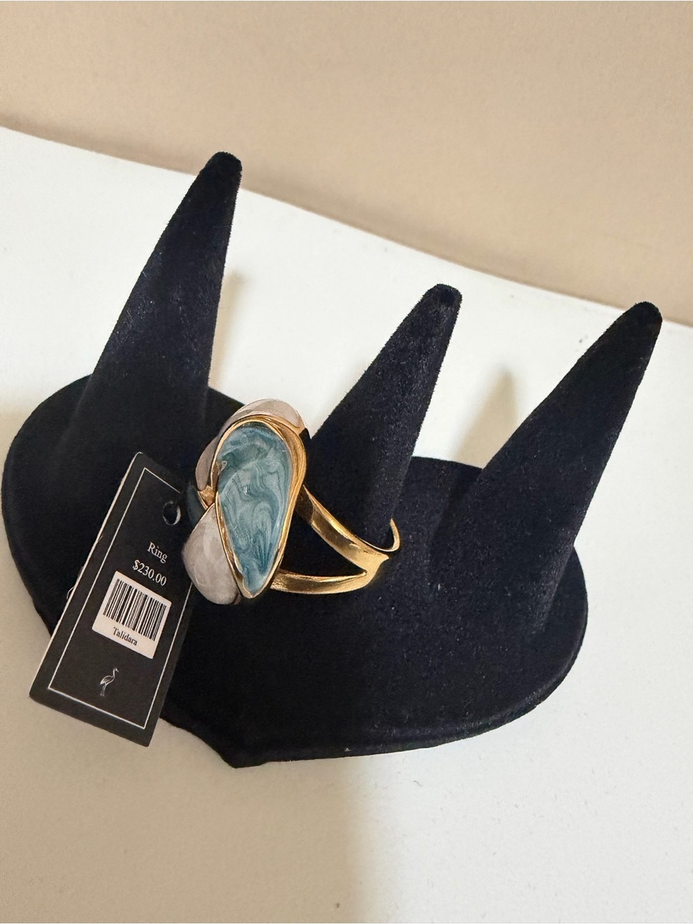 Talidara Gold-Tone Ring with Teal Marbled Accent. Size 8